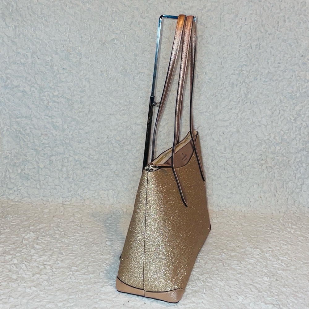 Kate Spade Shimmy Joeley Lola Glitter Rose Gold Zip Top Tote Shoulder Bag - Picture 6 of 17